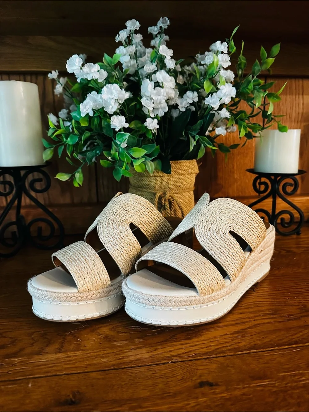 Style & Co. Beige Woven Platform Slide Sandals